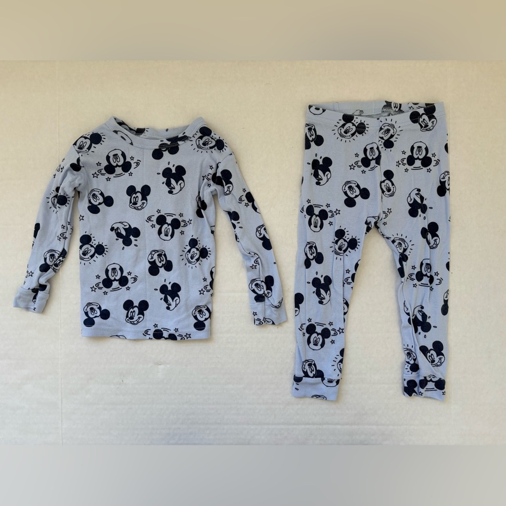 Baby Gap Blue Mickey Mouse Disney Long Sleeve 100% Organic Cotton Pajamas Set 2